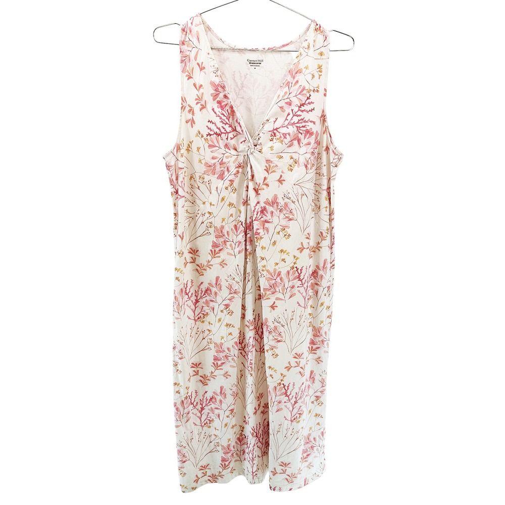 GARNET HILL Cotton Tencel Floral Twist Front Sundress • Medium • white pink boho
